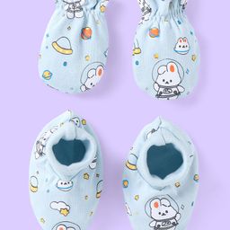 Babyhug 100% Cotton Knit Space Theme Printed Mittens & Booties - Light Blue-image-23