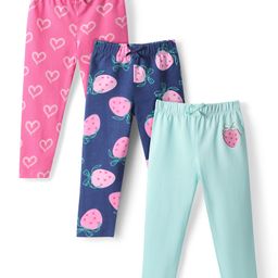 Babyhug Single Jersey Knit Full Length Leggings with Tropical Prints - Pink & Blue-image-69