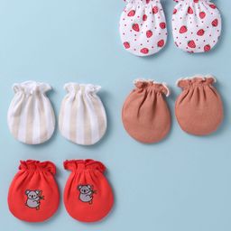 Ben Benny 100% Cotton Knit Mittens with Koala & Strawberry Print & Stripes Pack of 4 - Multicolor-picture-15