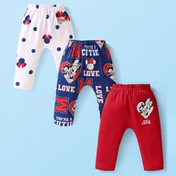 Babyhug Disney Interlock Knit Full Length Diaper Leggings with Minnie & Friends GraphicsPack of 3- Navy White & Red-image-11