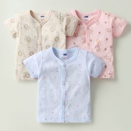 Simply Sinker Knit Front Open Half Sleeves Animal Printed Jhablas Pack Of 3 - Peach Light Blue & Yellow-image-59