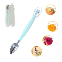 Zozobaa Double Head 2 in 1 Silicone Baby Soft Tip Spoon & Stainless Steel Fruit Scraper Spoon for Toddler | Multi-Use Bpa Free Fruit Scraping & Feeding Spoons with Travel Case Green - 195 Mm-8