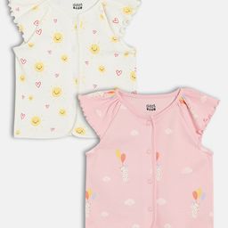 MINI KLUB Cotton Knit Pack Of 2 Cap Sleeves Hearts & Dogs Printed Jhablas - Pink & White-image-44