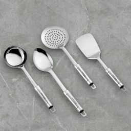 SANJEEV KAPOOR Stainless Steel Pipe Handle Kitchen Tool Set 4 PCS | Includes Skimmer, Pan Plain, Turner Plain & Ladle | Durable Stainless Steel Cooking Utensils for Everyday Kitchen Use-image-2