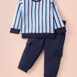 Rikidoos Full Sleeves Striped Sweatshirt With Joggers Set - Light & Navy Blue-picture-35