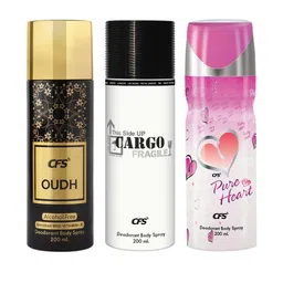 CFS Oudh Cargo Fragile Pure Heart Set Of 3 Long Lasting Deodorant Body Spray- 200ML Each-picture-11