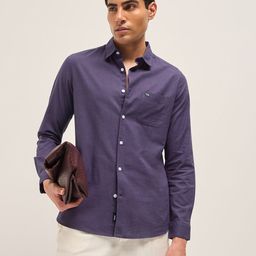 THE BEAR HOUSE Men Slim Fit Solid Spread Collar Casual Cotton Linen Shirt-image-43