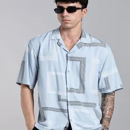 PAUL STREET Glide Geometric Printed Cuban Collar Comfort Boxy Casual Shirt-image-46