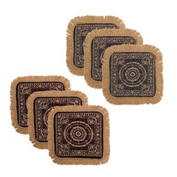 Kuber Industries Brown & Grey 6 Pieces Floral Printed Velvet Pooja Mats-72