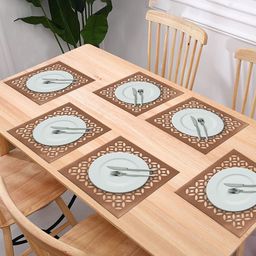 Kuber Industries 6-Pcs Brown Arccircle Design Square Anti-Slip Table Placemats-5
