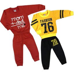 Fly Step Unisex Kids Pack Of 2 Printed Long Sleeve T Shirt With Trousers-image-38