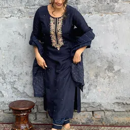 Divyadham Textiles Yoke Design Chanderi Silk Kurta with Pyjamas & Dupatta-image-11