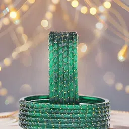 KOTTIAR CREATIONS Set Of 12 Crystal Studded Glass Bangles-18