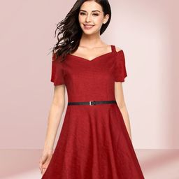 DressBerry Cold-Shoulder Fit & Flare Dress-image-81