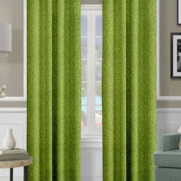 Cortina Green 2 Pieces Floral Printed Black Out Long Door Curtains-10