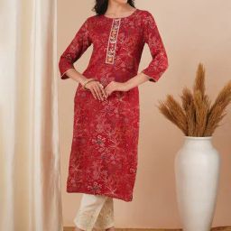 Fashor Red Regular Fit Printed Kurta-image-45