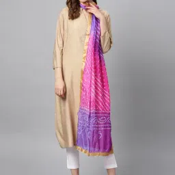 Geroo Jaipur Pink & Purple Bandhani Print Dupatta-picture-21