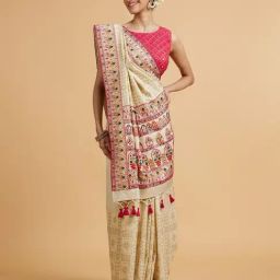 Mohey Cream Embroidered Saree with Blouse Piece-picture-22
