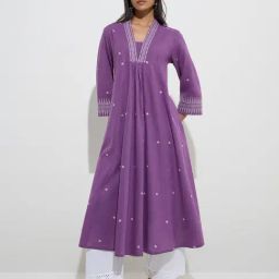 Utsa by Westside Purple Badla Printed Cotton A-Line Kurta-image-40