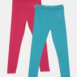 TWIN BIRDS Kids Pink & Blue Cotton Regular Fit Leggings (Pack of 2)-image-96