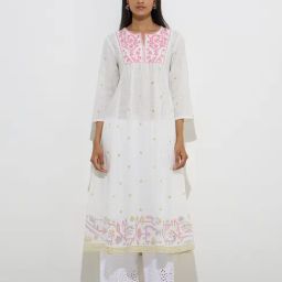 Utsa by Westside White Jamdani Design Cotton A-Line Kurta-8