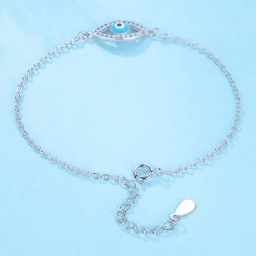 Peora Silver Plated Cubic Zirconia Studded Evil Eye Adjustable Bracelet-image-77