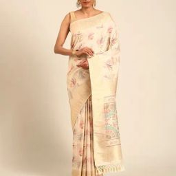 Mohey Cream Printed Saree with Blouse Piece-image-57