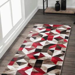 Obsessions Red & Brown Polypropylene Geometric Bedside Runner-42