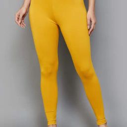 Melange by Lifestyle Yellow Cotton Leggings-image-49