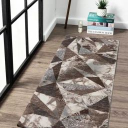 Obsessions Brown & Grey Polypropylene Geometric Bedside Runner-11