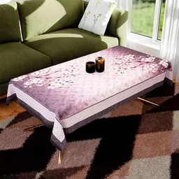 Aura Pink & Purple Floral Printed Anti-Skid Cotton 4-Seater Table Cover-26