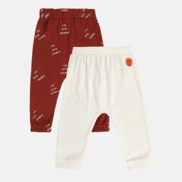 MINIKLUB Boys Brown & White Printed Pants (Pack Of 2)-image-2