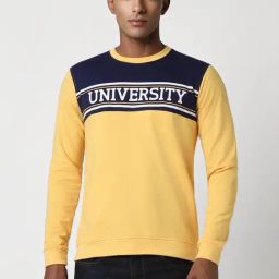 Peter England Yellow Slim Fit Colour Block Sweatshirt-image-26