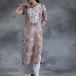 Libas Taupe Cotton Embroidered Straight Kurta-image-80