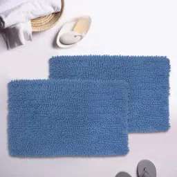 BIANCA Super-Soft Shaggy Floor Rug With Non-Slip Back -2pc Large (yakuza) solid-blue-28