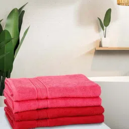 LORENA 100% Cotton Super-Soft Terry Towels -4pc Bath Towel (d`ross) solid-pink/red-6