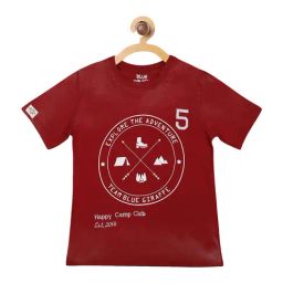 Blue Giraffe Kids Maroon Cotton Printed T-Shirt-image-14