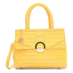 PELLE LUXUR Yellow Textured Medium Beatrice Satchel Handbag-19