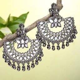 Karatcart Black Silver Plated Mata Laxmi Design Chand Bali Earrings for Women-43