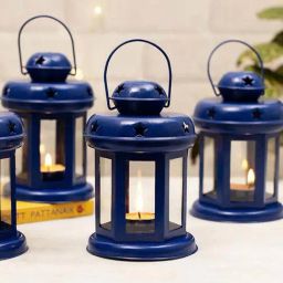 Homesake Blue Metal Star Light Decorative Candle Holders - Set of 4-12