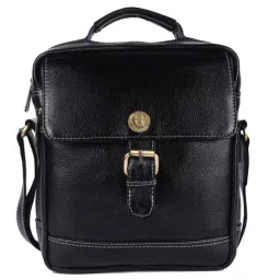 HiLEDER Black Textured Medium Leather 9.5 inch Cross Body Bag-10