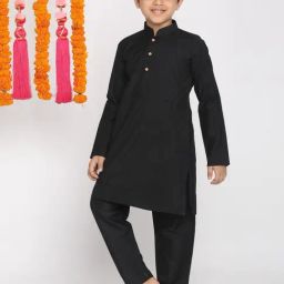 VASTRAMAY Kids Black Regular Fit Kurta Set-image-29