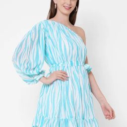 MISH Blue Printed A Line Dress-image-46
