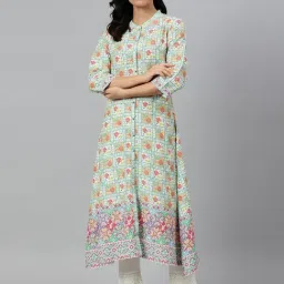 W Green & White Printed A Line Kurta-picture-14