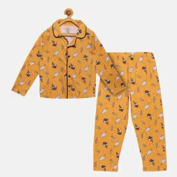 Kiddopanti Kids Mustard Printed Full Sleeves Shirt with Pyjamas-image-26