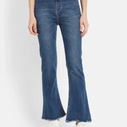METTLE Blue Cotton Mid Rise Bootcut Jeans-image-25