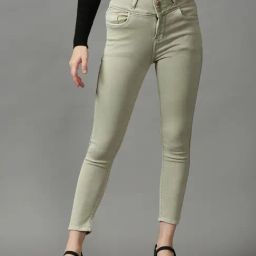 SHOWOFF Olive Green Solid High Rise Jeans-image-25