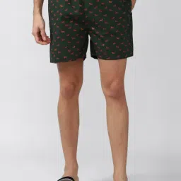 Men Green Print Regular Fit Casual Shorts-image-3