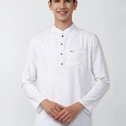 Peter England White Slim Fit Printed Short Kurta-image-91