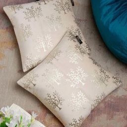 HOSTA HOMES Cream & Golden Velvet Zippered Cushion Cover - Set of 2-image-67